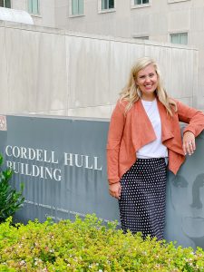 Wearing the Cordell Jacket by Good Hart next to the Cordell Hull Building in Nashville