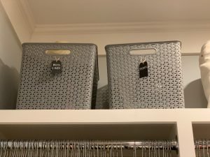 gray storage bins for closet